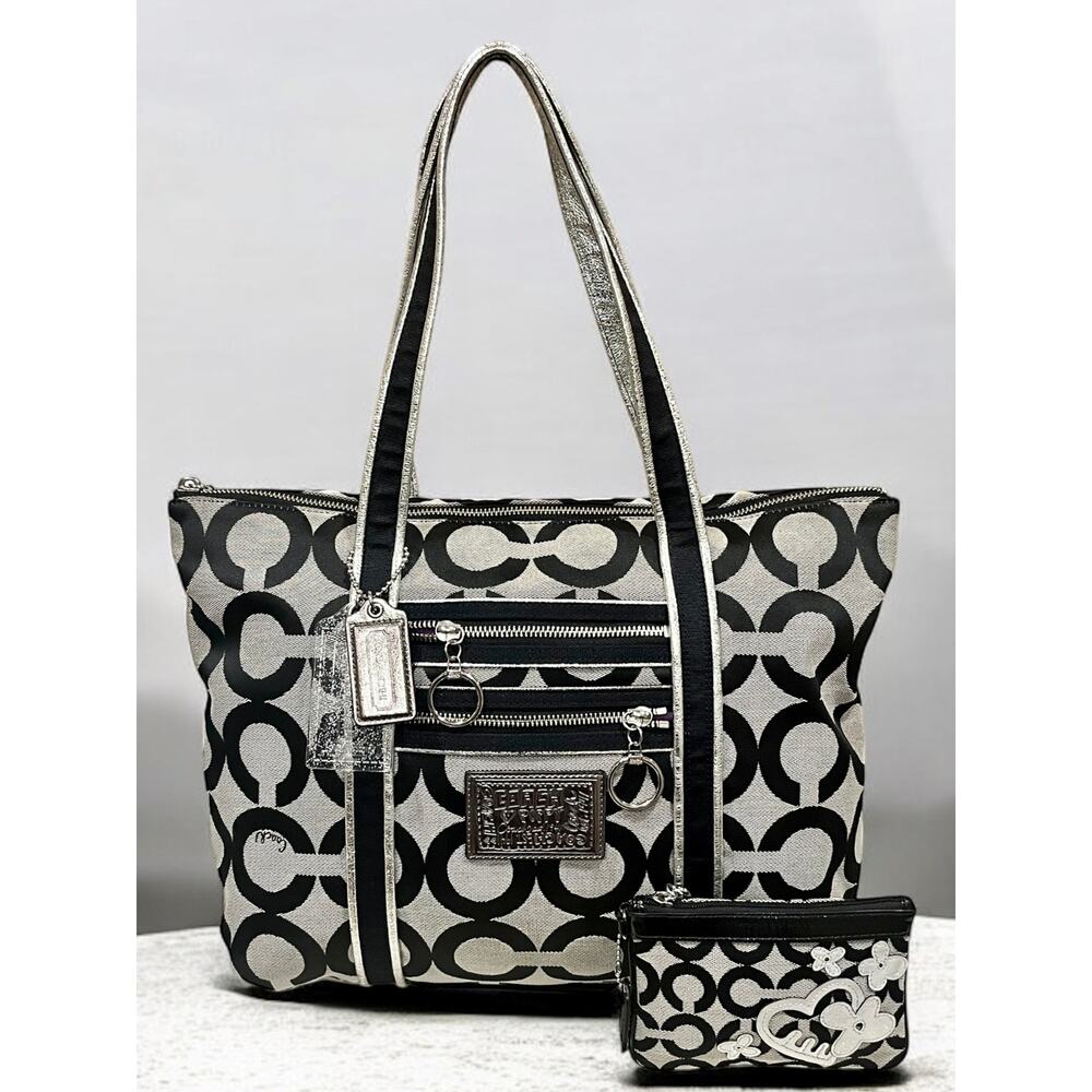 Y2K Coach 13826 Poppy OP Art Signature Tote & Applique Wristlet Set